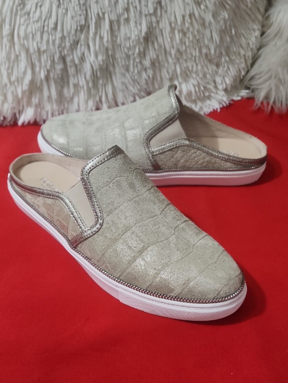 Botkier Hayden Metallic Croc-Embossed Slip-On Mules in Silver